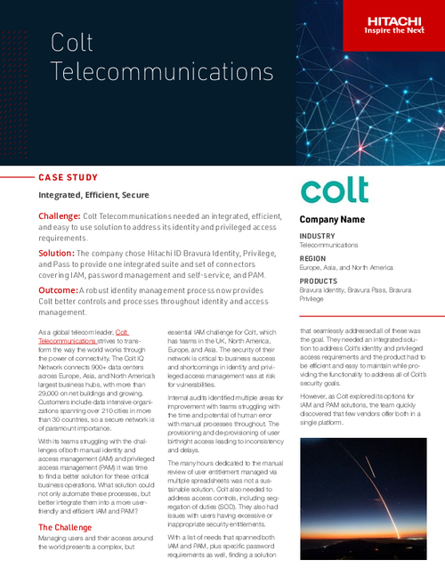 Case Study: Colt Telecommunications | A Robust Identity Management Process