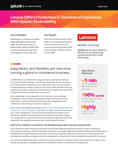 Case Study: Lenovo Offers Frictionless E-Commerce Experience With Splunk Observability