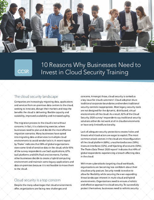 10 Reasons Why Businesses Need to Invest in Cloud Security Training