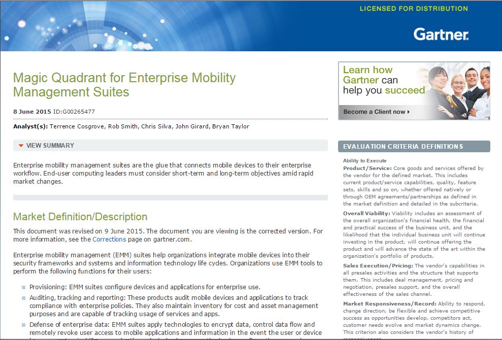 2015 Gartner Magic Quadrant for Enterprise Mobility Management Suites