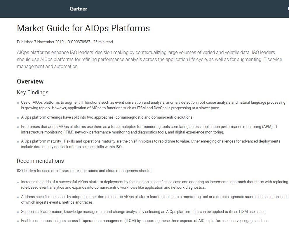 2019 Gartner Market Guide for AIOps Platforms (French Language)