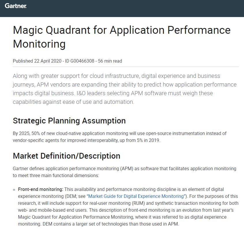 2020 Magic Quadrant for Application Performance Monitoring