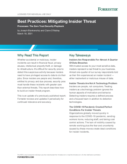 2021 Forrester Report on Best Practices: Mitigating Insider Threats