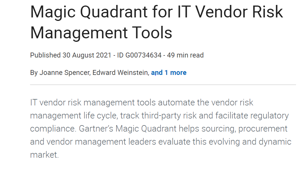 2021 Gartner® Magic Quadrant™ for IT Vendor Risk Management Tools