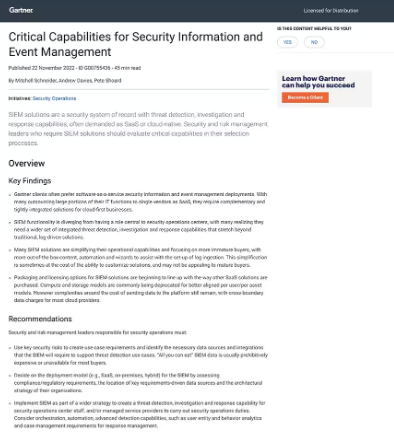 2022 Gartner® Critical Capabilities for Security Information and Event Management