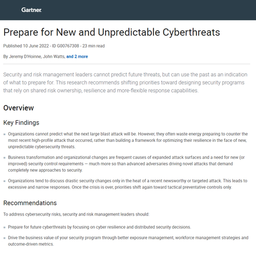 2022 Gartner® Report: Prepare for New and Unpredictable Cyberthreats