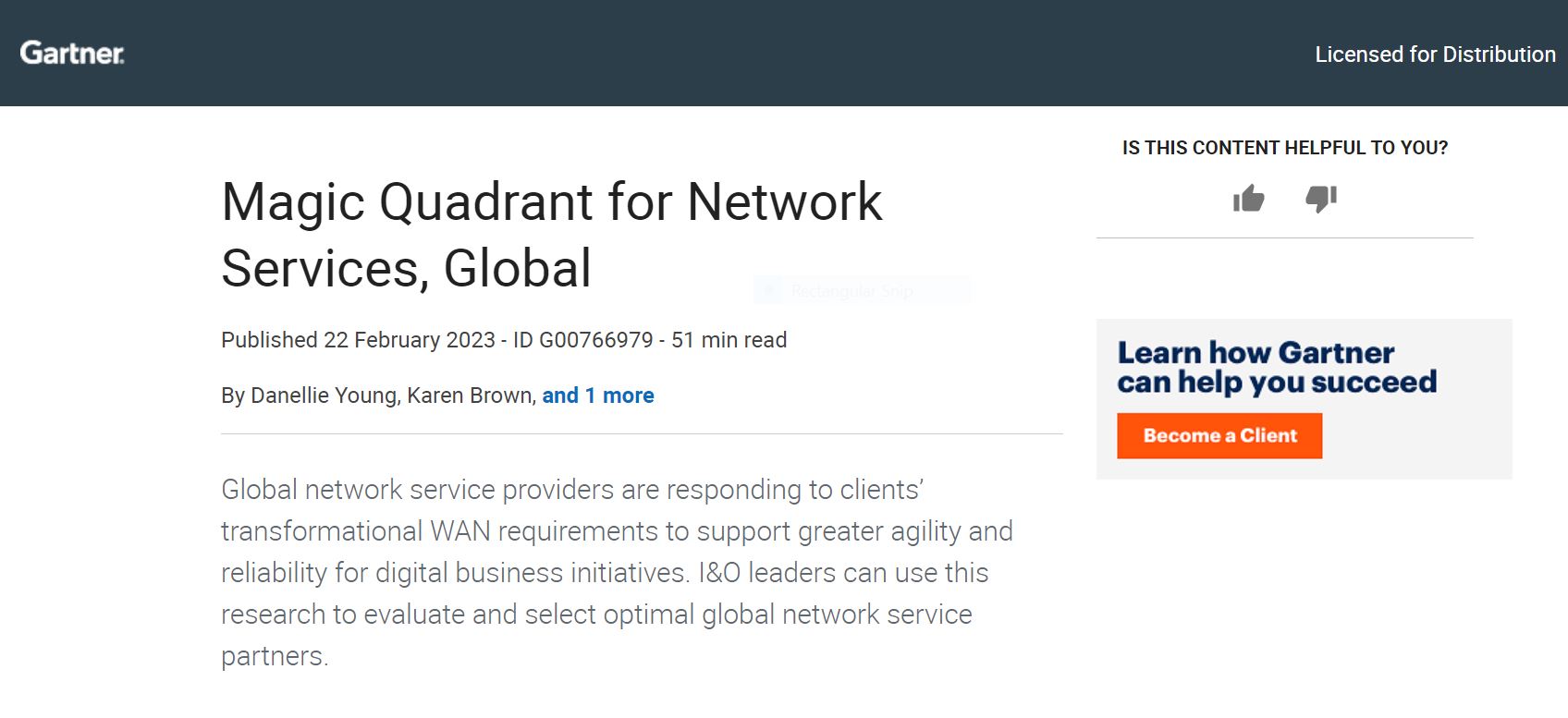 2023 Gartner® Magic Quadrant™ for Network Services, Global