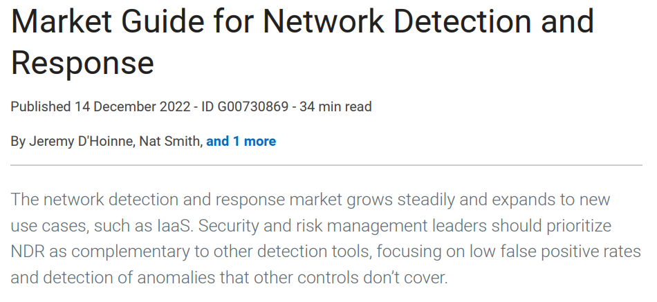 2023 Gartner Market Guide for Network Detection and Response