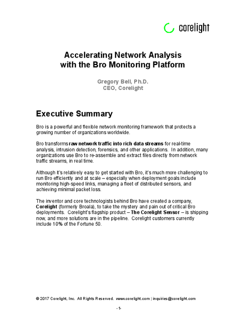 Accelerating Network Analysis with the Bro Monitoring Platform