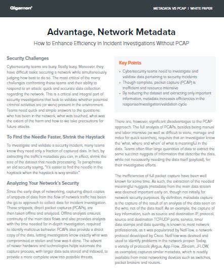 Advantage, Network Metadata: How to Enhance Efficiency in Incident Investigations Without PCAP