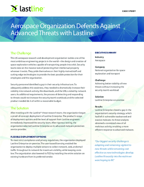 Aerospace Organization Defends Against Advanced Threats
