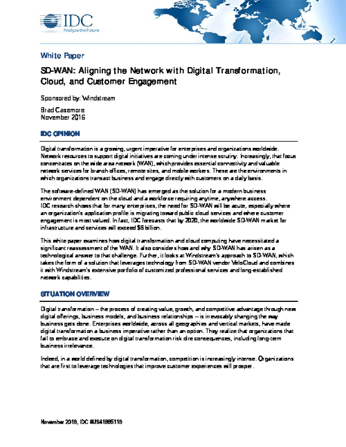 SD-WAN: Aligning the Network with Digital Transformation, Cloud, and Customer Engagement