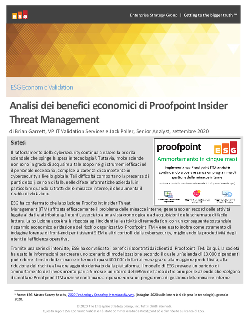 Analisi dei benefici economici di Proofpoint Insider Threat Management