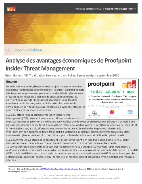 Analyse des avantages économiques de Proofpoint Insider Threat Management : Rapport ESG Economic Validation