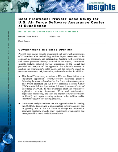 Best Practices: ProveIT Case Study for the U.S. Air Force Software Assurance Center of Excellence