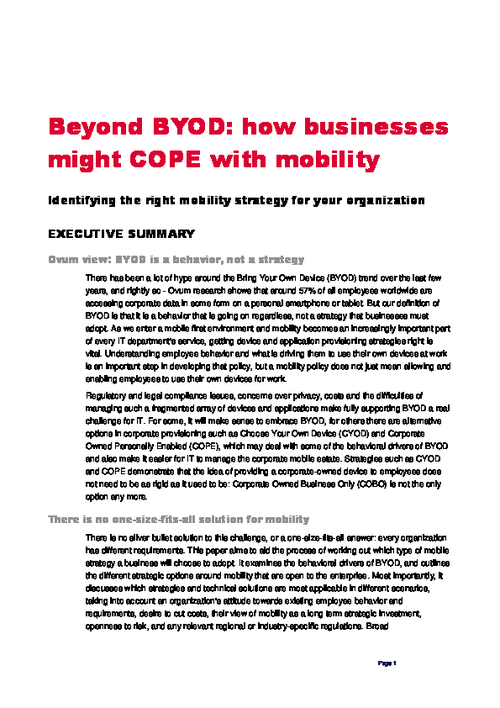 Beyond BYOD: How Businesses Might Cope with Mobility