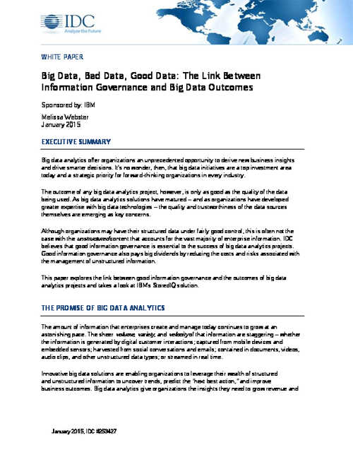 Big Data, Bad Data, Good Data - The Link Between Information Governance and Big Data Outcomes