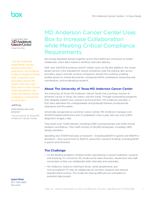 Box MD Anderson Cancer Center Case Study