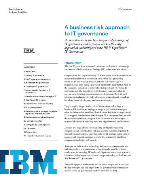 A Business Risk Approach to IT Governance