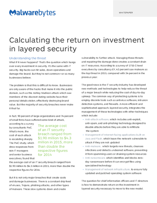 Calculating the Return on Investment in Layered Security