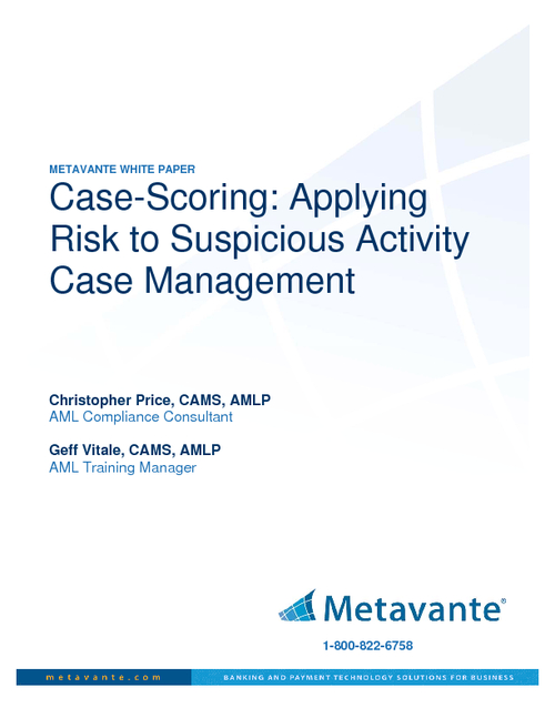 Case-Scoring: Applying Risk to Suspicious Activity Case Management