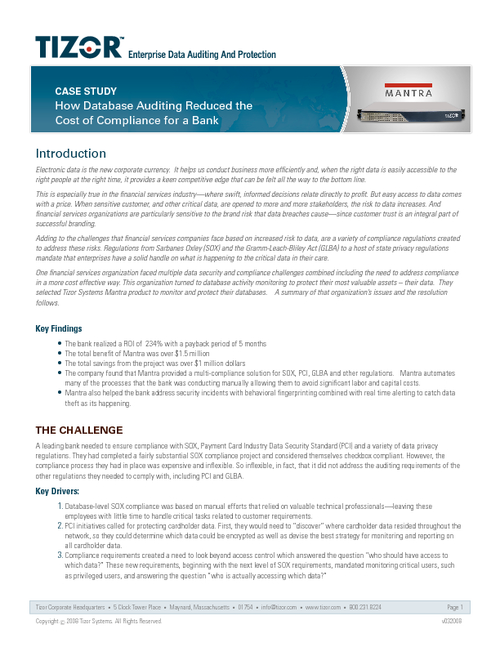 Case Study: How Database Auditing Reduces the Cost of Compliance for Banks