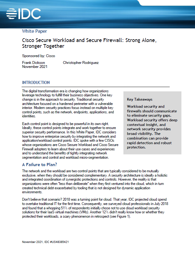 Cisco Secure Workload and Secure Firewall: Strong Alone, Stronger Together