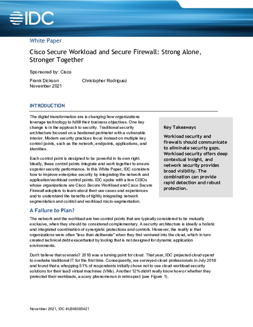 Cisco Secure Workload and Secure Firewall: Strong Alone, Stronger Together