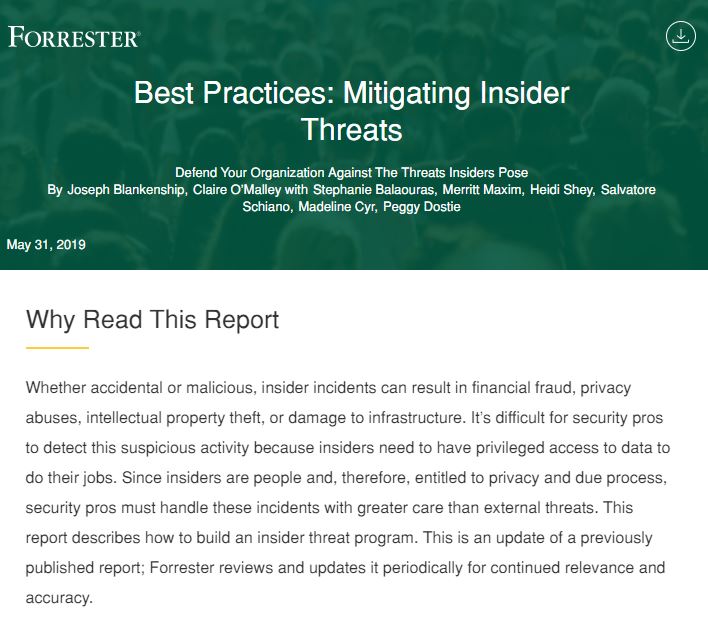 Complimentary Forrester Research - Best Practices for Mitigating Insider Threats