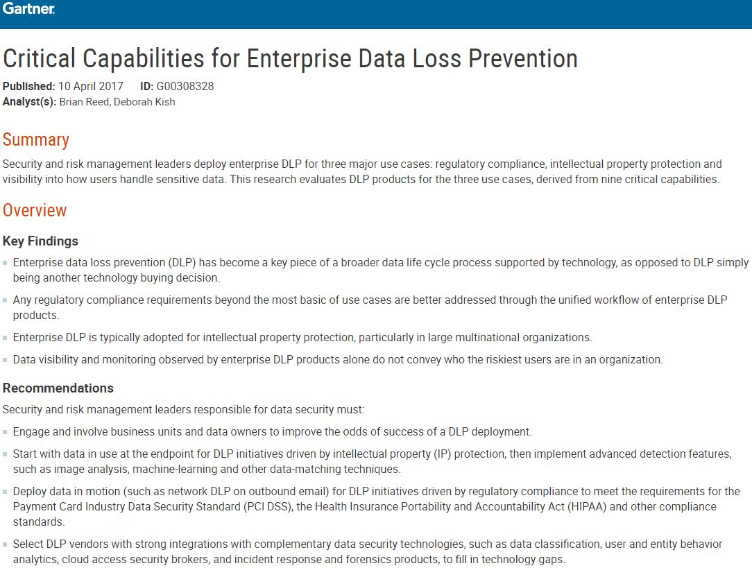 Critical Capabilities for Enterprise Data Loss Prevention