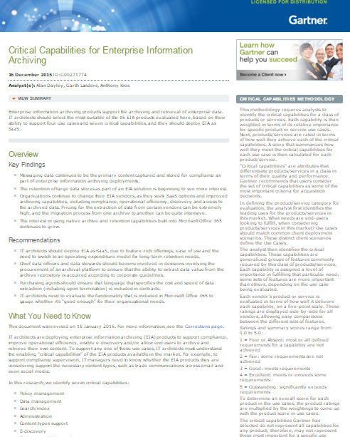 Critical Capabilities for Enterprise Information Archiving