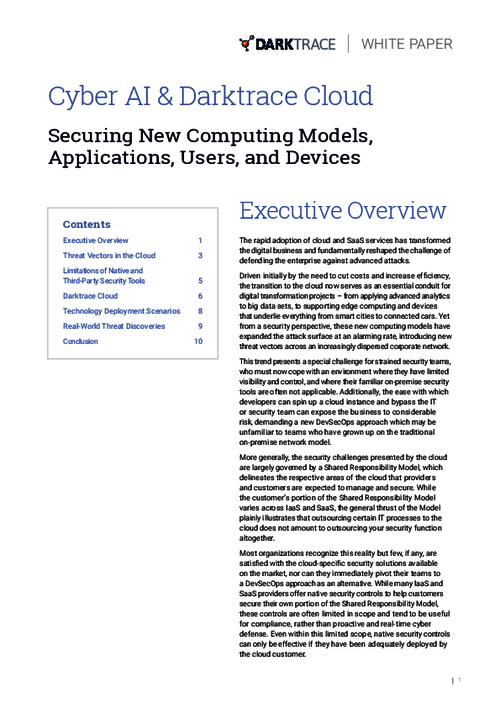Cyber AI & Darktrace Cloud: Securing New Computing Models, Applications, Users, and Devices