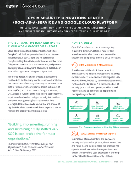 Cysiv Security Operations Center (SOC)-as-a-Service and Google Cloud Platform