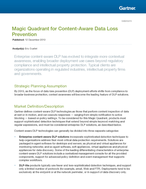 Data Loss Prevention: Gartner Magic Quadrant Report