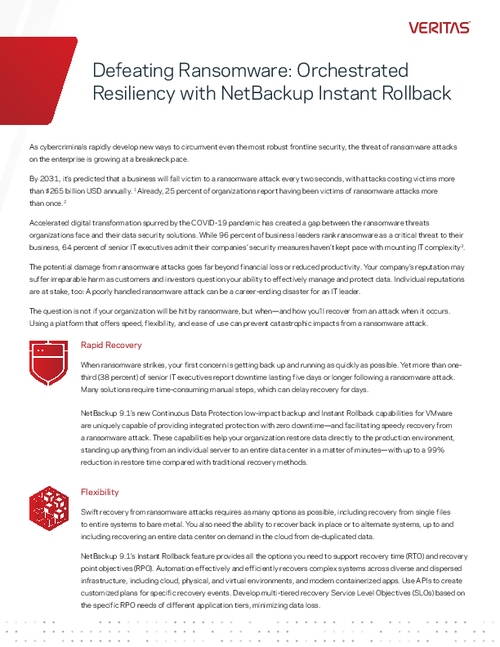 Defeating Ransomware: Orchestrated Resiliency with NetBackup Instant Rollback