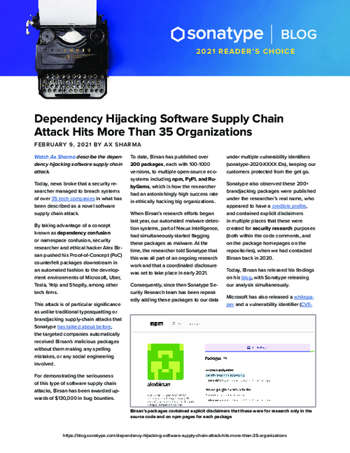 Dependency Hijacking Software Supply Chain Attack Hits More Than 35 Organizations