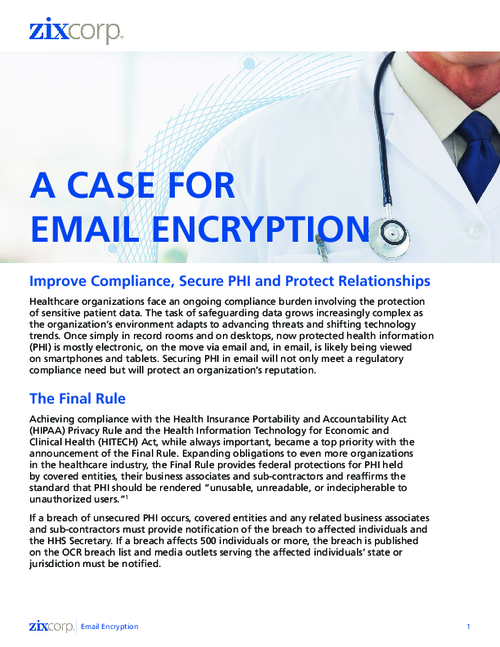 Email Encryption for Healthcare: Improve HIPAA/HITECH Compliance and Secure PHI