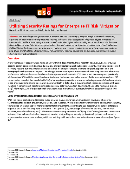 ESG Brief: Utilizing Security Ratings for Enterprise IT Risk Mitigation