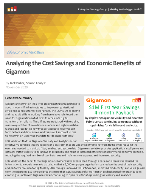 ESG Economic Validation: Analyzing the Cost Savings and Economic Benefits of Gigamon