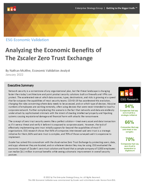 ESG Economic Validation: Analyzing the Economic Benefits of the Zscaler Zero Trust Exchange