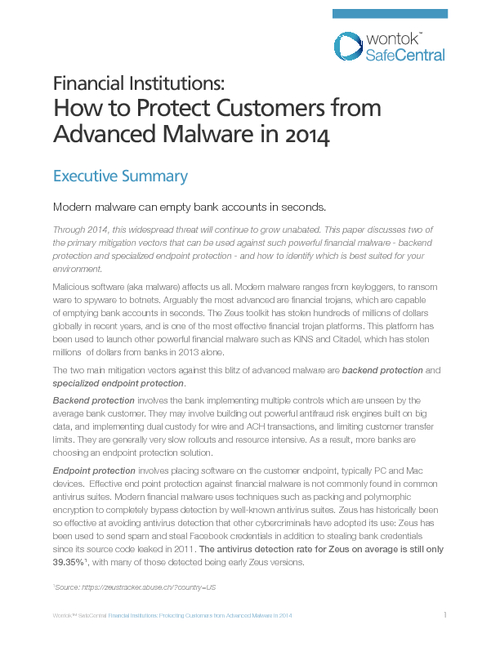 Financial Institutions: How to Protect Customers from Advanced Malware in 2014