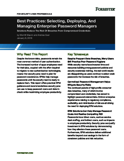 Forrester Report | Best Practices: Selecting, Deploying, and Managing Enterprise Password Managers