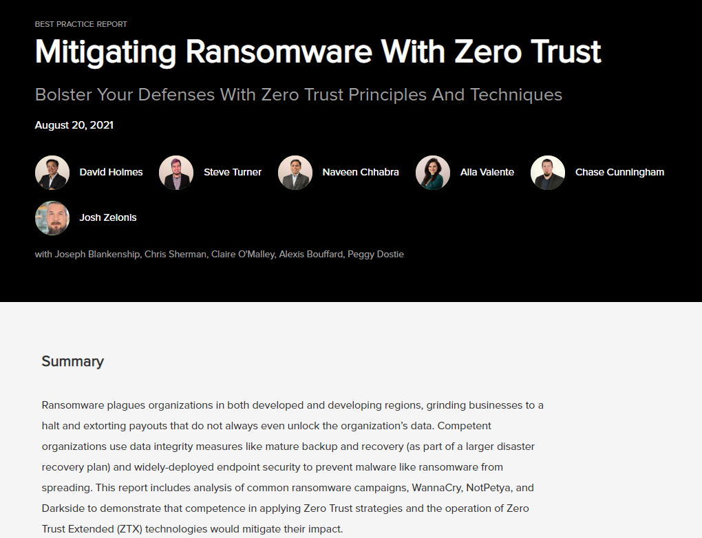 Forrester Report: Mitigating Ransomware With Zero Trust