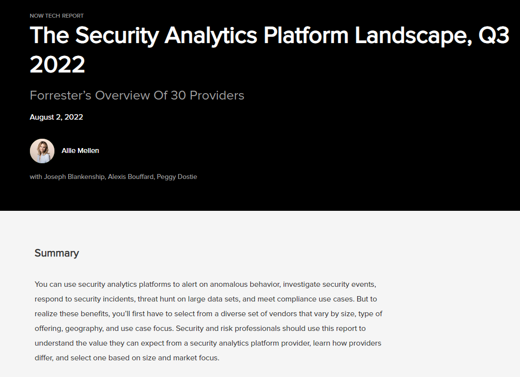 Forrester: The Security Analytics Platform Landscape, Q3 2022
