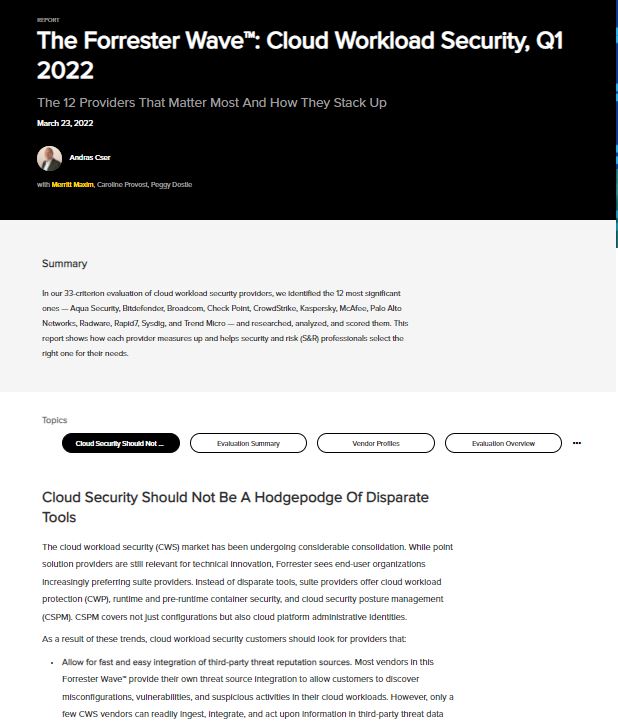 The Forrester Wave™: Cloud Workload Security, Q1 2022