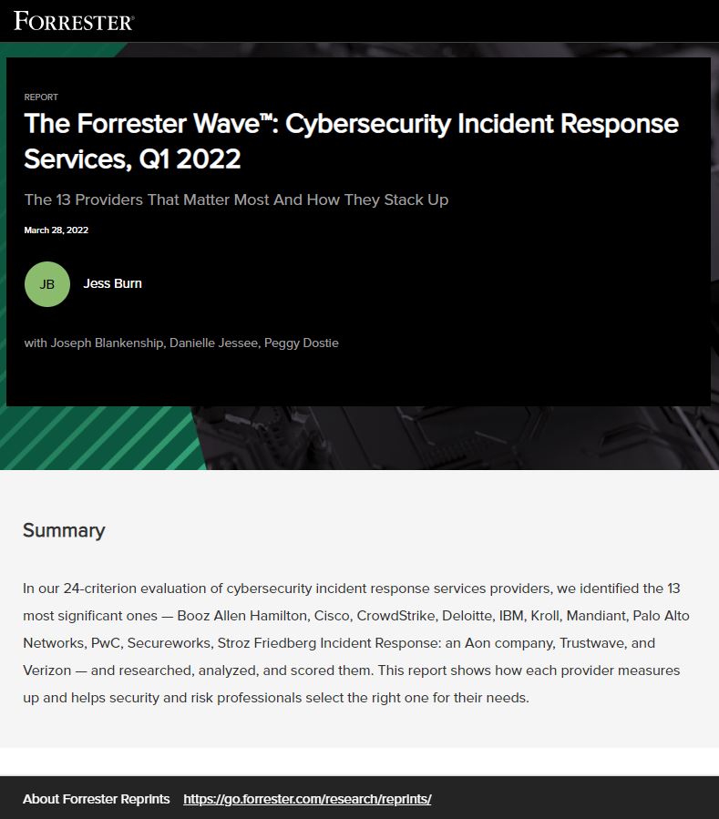 The Forrester Wave™: Cybersecurity Incident Response Services, Q1 2022