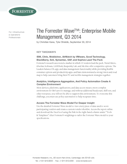 Forrester Comparison Guide: Enterprise Mobile Management Solutions