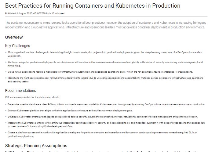 Gartner: Best Practices for Running Containers and Kubernetes in Production