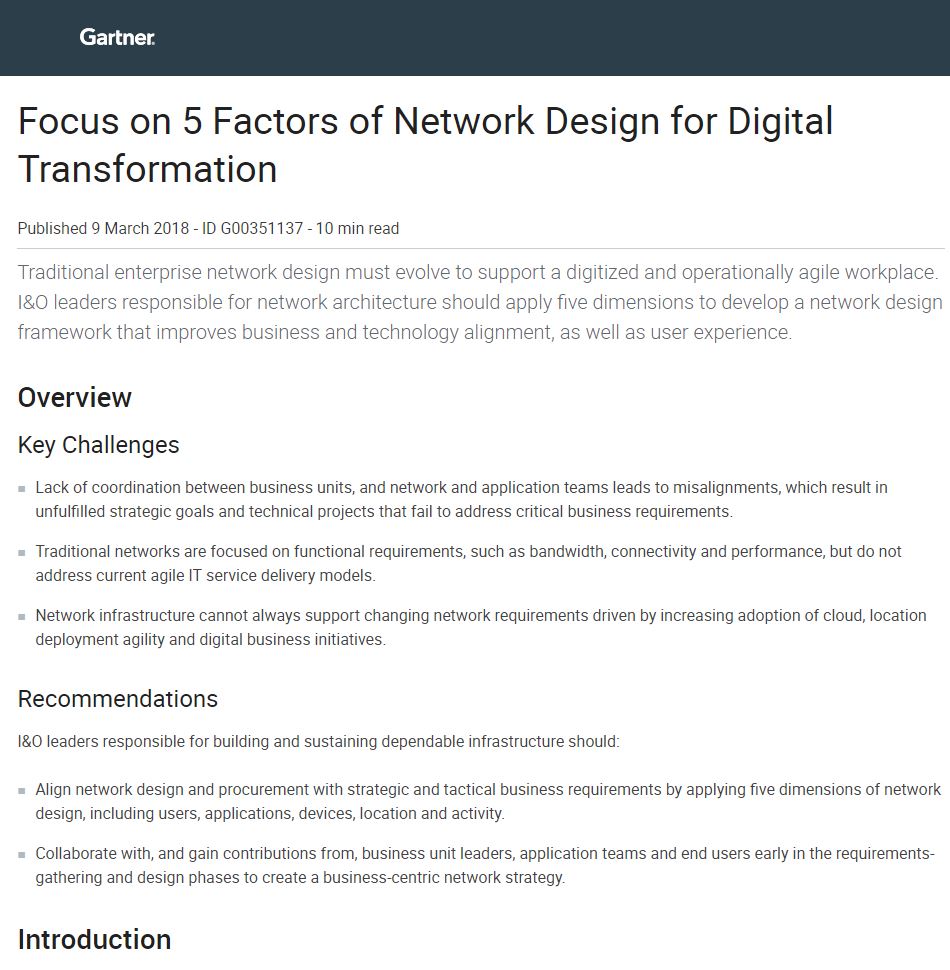 Gartner: Focus on 5 Factors of Network Design for Digital Transformation