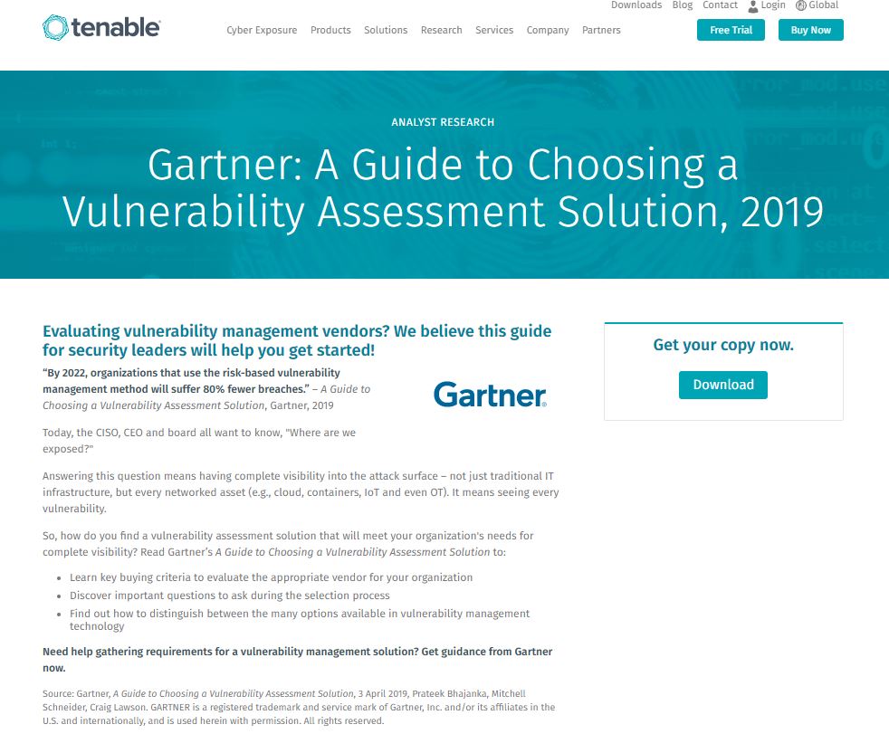 Gartner: A Guide to Choosing a Vulnerability Assessment Solution, 2019